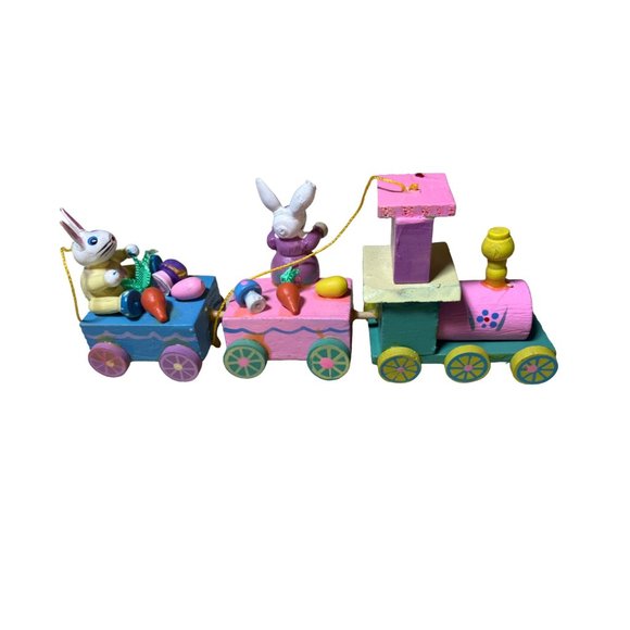 Vintage Easter Train Hand Painted Wood Train Hanging Ornament - Picture 5 of 11